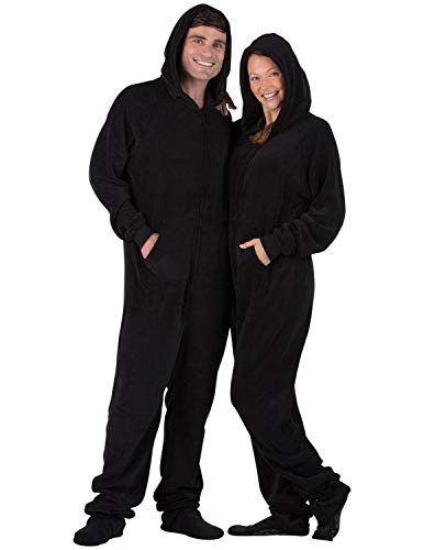Footed Pajamas - Jet Black Adult Hoodie Chenille One Piece - Adult - Medium (Fits 5'8-5'11")