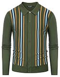 PJ PAUL JONES Mens Vintage Striped Cardigan Button Down Lapel Collar Polo Cardigans Sweaters Green XL