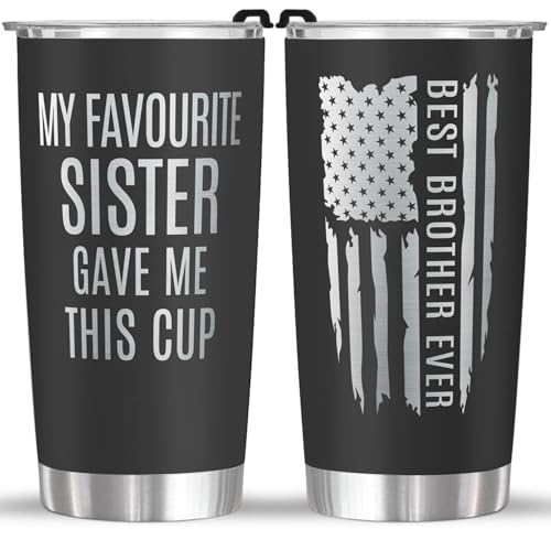 4LIEUBASMI Brother 20oz Stainless Steel Tumbler – My Favourite Sister Gave Me This Cup, Best Brother Ever Gift, Funny Coffee Travel Mug with Lid, Double Wall Insulated Cup for Hot & Cold Drinks
