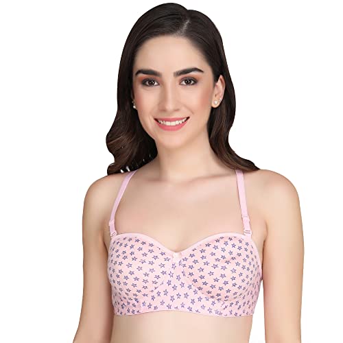 Image of Printed Half Cup Padded Bra - Made of Pure Cotton Full Coverage Non Wired Seamless Pushup Soft Cup for T-Shirt Saree Dress Sports Garment for Daily Use Everyday