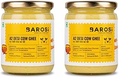 Barosi A2 Cow Ghee 34 Ounce, Produced from Grass Fed A2 Cow Milk, Aromatic and Pure, Hand crafted, Sustainable Glass Packaging