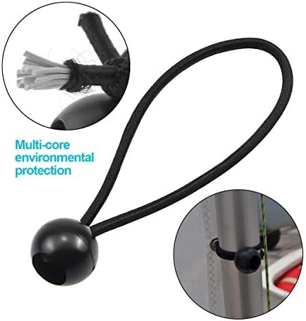 Fodlon Bungee Cords, Tarp Ties 20pcs Elastic String Cord Black Wrapping Rope Flexible Bungee Cords Ball Tarpaulin Cord Adjustable Bungee Straps for Tent, Camping, Household Items, Canopies, Flags