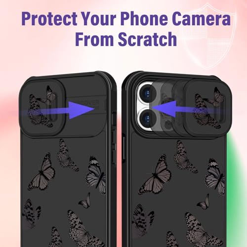 Image of Funermei (2in1 for iPhone 15 Pro Max Case Butterfly for Women Girls Cute Phone Cover Girly Pretty Kawaii Black Aesthetic Design with Camera Cover Funda for Apple for iPhone 15 ProMax Cases 6.7 inch