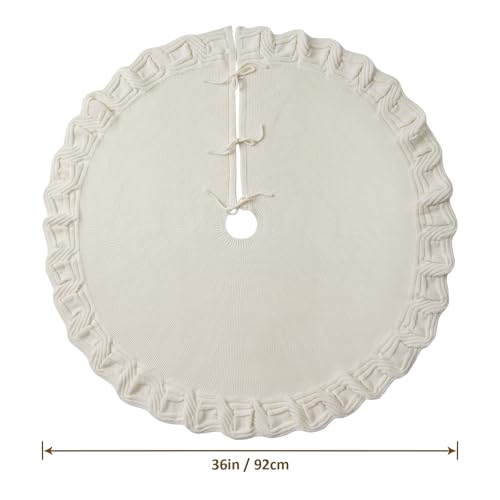 KHOYIME White Knitted Christmas Tree Skirt 36 Inches, Rustic Vintage Large Xmas Tree Rug Skirt Chunky Thick Knit Boho Under Tree Skirt, Farmhouse Indoor Holiday Decorations New Year Home Party Decor by KHOYIME - Image 3