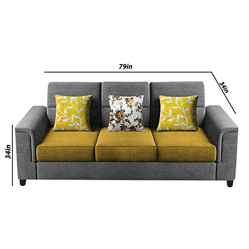 Image of Casaliving Nancy 3 Seater Sofa Set for Living Room | Colour - Yellow Grey