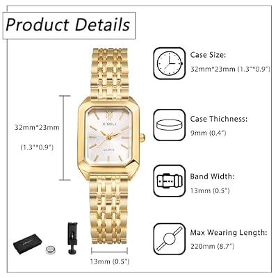 Avaner Women's Bracelet Square Watches: Gold Silver Stainless Steel Strap Analog Quartz Elegant Wrist Watches