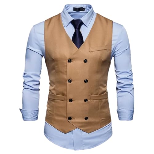 Men's Double Breasted Sleeveless Suit Waistcoat – Casual Slim Fit Blazer Vest Plus Size