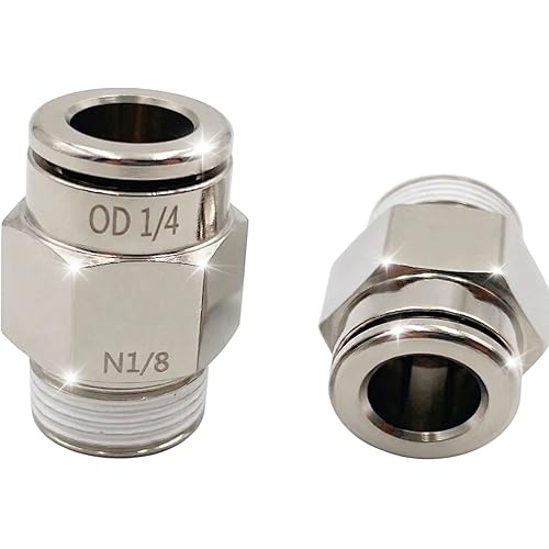 Utah Pneumatic 1/4" Push To Connect Fittings To 1/8" Npt Male Straight Union – [5-pack] Nickel-plated Brass Quick Connect Pneumatic Air Fittings – Upc: Up-pc1/4-n01