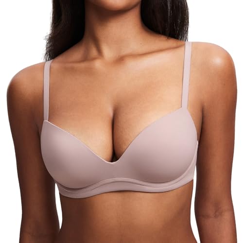 DOBREVA Women's Push Up Bra No Underwire Comfortable Wireless Bras Padded Plunge