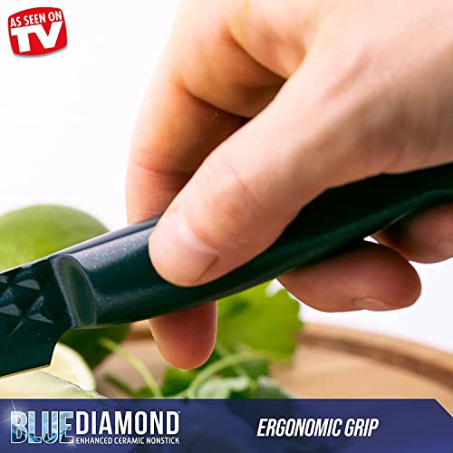 Blue Diamond Sharp Stone Nonstick Stainless Steel Cutlery, 5" Serrated Knife With Cover, Diamond Texture Blade, Dishwasher Safe Knives, Blue #TOP5
