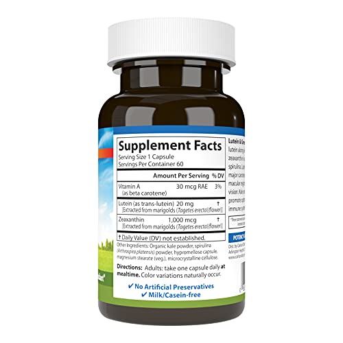 Carlson - Lutein & Greens, 20 Mg, Vision Support & Eye Function, Antioxidant, 60 Vegetarian Capsules #TOP1