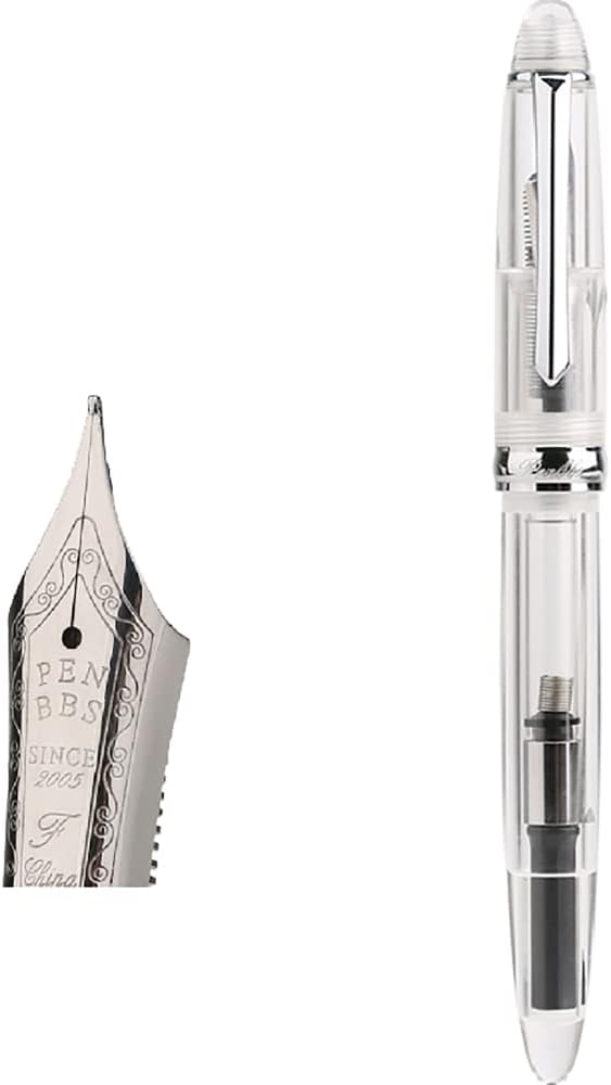 Asvine PENBBS 308-16SF Transparent Clear Acrylic Fountain Pen, Smooth Fine Nib 0.5 mm For Office School Supplies Gift