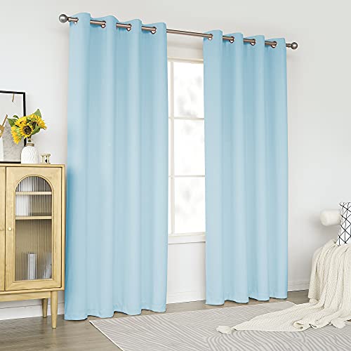 KEQIAOSUOCAI Light Blue Blackout Curtains 84 Inch for Living Room - Grommet Window Drapes Room Darkening Thermal Insulated Mint Green Curtain for Bedroom, Sky Blue, 2 Panels, 52 x 84 Inches