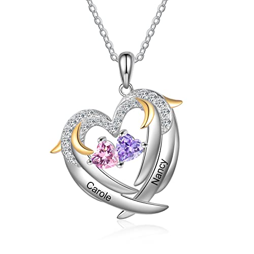 lorajewel Collier 2 Prénoms Personnalisé Coeur Pendentif avec Prénoms Or Bijoux Naissance Cadeau de Femme Mère et Fille Cadeau pour Anniversaire/Saint Valentin/Fête des Mères