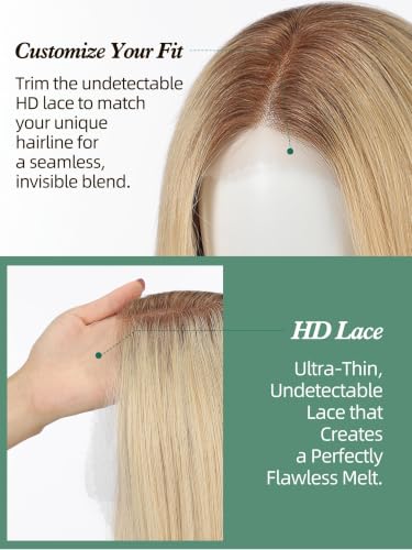 Image of 13 * 4 HD Glueless Human Hair Ombre Light Blonde Lace Front Wigs for White Women Straight Wig Pre Plucked 180% Density Transparent (20inch)