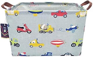 HKEC Rectangle Storage Basket with Handles, Collapsible Storage Box Cute Canvas Organizer Bin