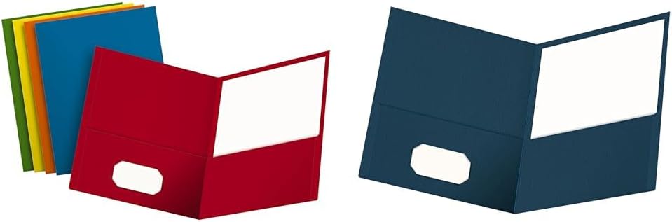 Oxford 25-Pack Two-Pocket Folders Letter Size Assorted Colors and 25-Pack Twin-Pocket Blue Textured Letter Size Folders