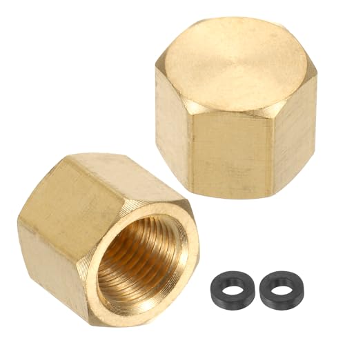 uxcell 2Pcs Brass Hex Head Plug Compression Cap Fitting Stop Valve Cap, 1/8