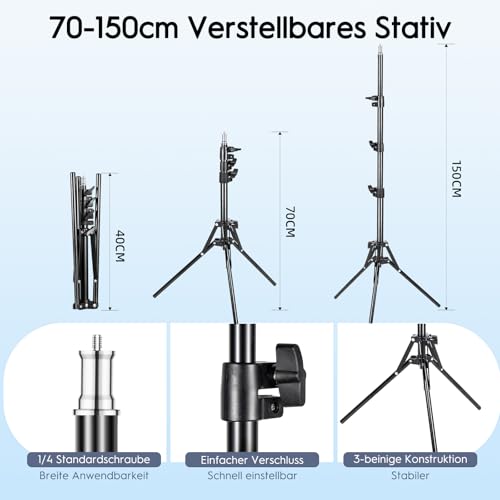 FGen Softbox Set,1x40x40cm Softbox Licht Kabellänge 300cm mit 85W 2700-6400K Einstellbarer LED Birne und 150cm Stativ,für Studio Portraits,Videoaufnahmen und Produktfotografie