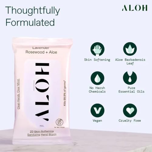 Image of ALŌH Lavender Rosewood + Aloe Hand Sanitizer Wipes, Travel Size
