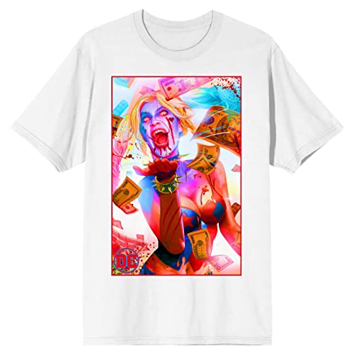 Bioworld Harley Quinn Deceased Harley Waterprint Crew Neck Short Sleeve Men's White T-Shirt-Large
