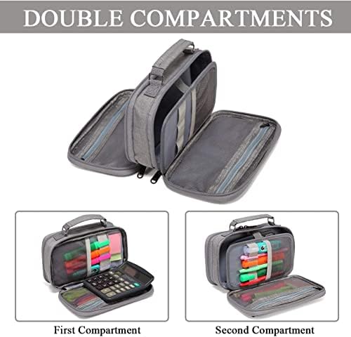 Pencil Case, VASCHY Large Pencil Pouch with Multi-compartments for School, Work, Office Portable Pencil Cases for Adults, Girls and Boys with Top Handle Zippered Stationary Organiser, Charcoal Grey