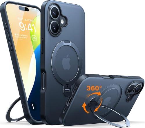 TORRAS Ostand Q3 Spin für iPhone 16 Hülle mit 360° Ständer Schwarz