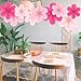 PheiLa 9 Pcs Pink Party Paper Flowers Decorations Hot Pink Paper Fans Hanging Ornaments Paper Floral Backdrop Decor Wedding Birthday Party Valentine's Day Engagement Baby Showers Decoration