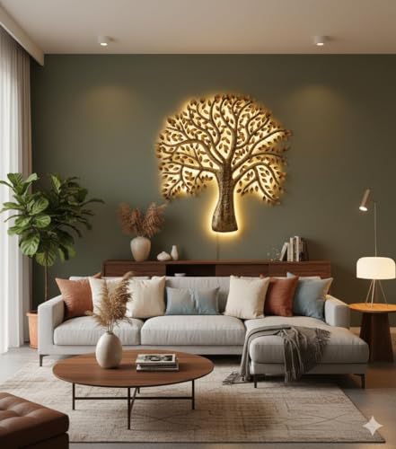 Image of Bharat Art Metal Iron Wall Art Decor for Home Bedroom Living room Cafe Interior Decorative | Elegant Wall Hanging Sculpture with LED Light | Gift Item | Master Tree Small | 36X3X29 INCH | W289