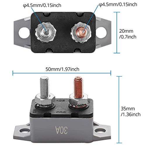 Autoutlet 2Pcs 30A 12V/24V Automatic Reset Circuit Breaker With Cover Stud Bolt Type And Screw For Battery Chargers,Car Engines,Trucks,Buses #TOP4