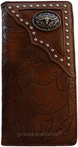 Royal West #1 Texas Long Horn Mens Wallet Western Bifold Check Book Style W030-14 Brown