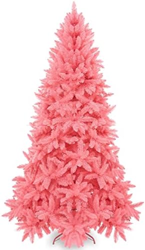 Soulty Artificial Pink Christmas Tree 6ft - Unlit Premium Hinged Full Classic Spruce Colorful Xmas Tree with 1176 PVC Tips & Foldable Metal Stand -Easy Assembly Holiday Party Decor for Home and Office