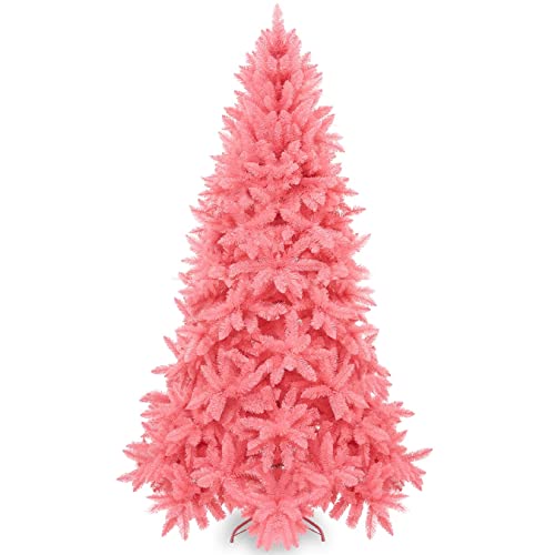 Soulty Artificial Pink Christmas Tree 6ft - Unlit Premium Hinged Full Classic Spruce Colorful Xmas Tree with 1176 PVC Tips & Foldable Metal Stand -Easy Assembly Holiday Party Decor for Home and Office