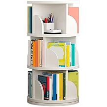 LITFAD Wood Bookshelf Revolving Bookcase Modern Bookshelves 360 Rotating Display Standing Storage Rack for Home Living Room,15.7" L x 15.7" W x 37.4" H,White