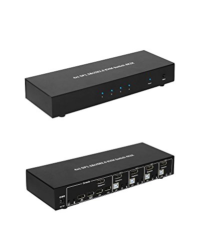 XtremPro 4x1 DP Display Port 1.2 & USB 2.0 KVM Switch Metal Housing w/USB Keyboard, Mouse, Audio & Microphone Port w/Power Adapter - Black (61020)