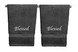 Liberty21 Embroidered Hand Towels with Inspirational Message: Blessed (1 Set of 2 Hand Towels) for B