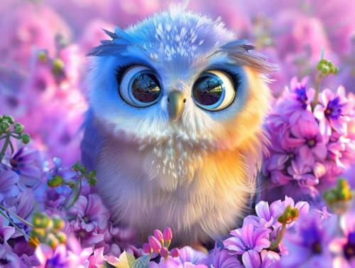 Diamond Painting Fleurs de hibou pour décorer votre salon - Kit 5D DIY Adulte C-291