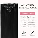 GOO GOO Clip in Hair Extensions Real Human Hair, Remy Human Hair Extensions Clip ins for Women, Natural Human Hair, 16inch 110g 7Pcs, 1 Jet black - Image 2