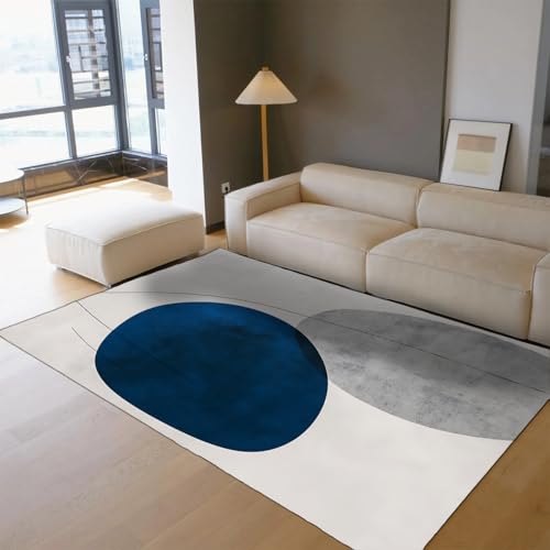 Tapis abstrait bleu et gris 150x210 de decoration sol minimaliste - 3