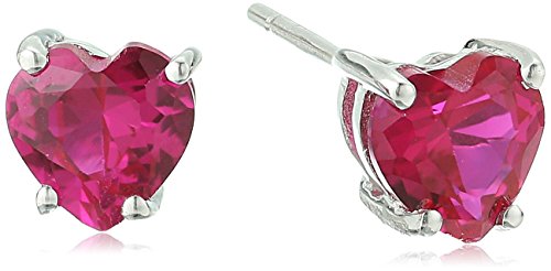 Amazon Collection 10K White Gold Heart Stud Earrings For Women With Created Ruby July Birthstone #TOP21