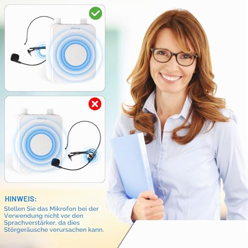 Giecy Sprachverstärker tragbar mit 7.4V/2800mAh Lithium Batterie und mikrofon Headset,Wiederaufladbares Mini Stimmverstärker für Trainer Lehrer Reiseführer Tagungen (Weiß)