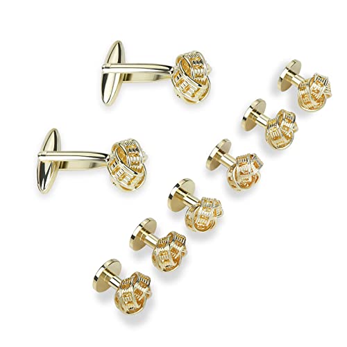 Vvcome Classic Knot Tuxedo Cufflink And Stud Set Formal Set With Gift Box Shirt Cufflinks Shirt Accessoriesfor Men Groom Wedding Party Business (Gold Knot Type1) #TOP1