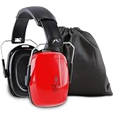HearTek Earmuffs Hearing Protection with Travel Bag - Noise Canceling Ear Hearing Protection Defenders for Kids, Adults, Women, Children - Adjustable Protector Reduction Ear Muffs for Shooting - Red