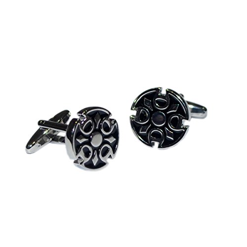 Mancuernillas redondas negras y plateadas estilo gótico para hombre miniatura 1