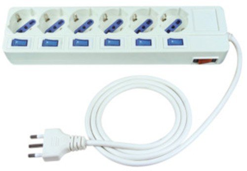 CIABATTA MULTIPRESA A 6 POSTI CON INTERRUTTORI SINGOLI + GENERALE