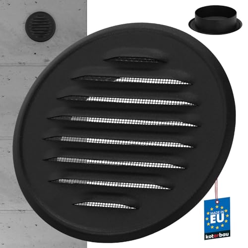 KOTARBAU® Lüftungsgitter 100mm Zinkblech Schwarz Abluftgitter Verschrauben Flansch Insektschutzgitter Belüftungsgitter Entlüftungsgitter Lamellengitter