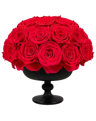 JoyFlower Preserved Flowers Vase Ceramic Decor, Red Eternal Flower Vases for Centerpieces, Forever Flower Decorations for Party Home Wedding Table Living Room Bedroom, Ceramic Flower Vase House Decor