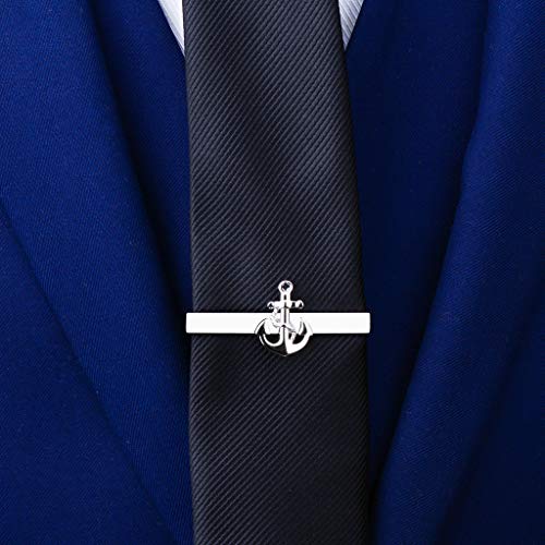 Xqkxhz Mens Cufflinks Set, 5 Pcs Set Stainless Steel Exquise Men's Cufflinks & Tie Clip Pin Set, Silver Classic Anchor Shape Design With Gifts Box, For Wedding Business #TOP2