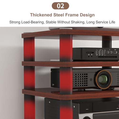 Image of Modern Stereo Cabinet & AV Media Stand, Record Player Storage Rack with Ample Space for CDs, DVD Players(Red,50x47cm /19.7x18.5in)
