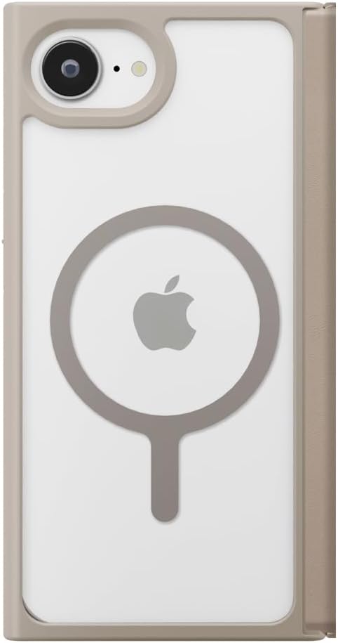 PG-25KMC02BE MagSafe Compatible Clear Flip Case Case Notebook Type Card Storage Magnet Strap Hole Back Clear Beige for iPhone 16e